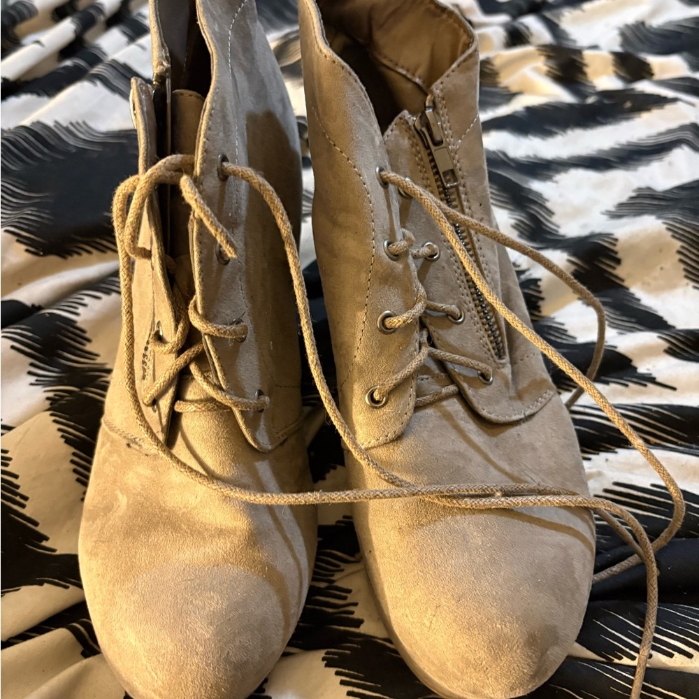 Tan Lace-Up Ankle Boots